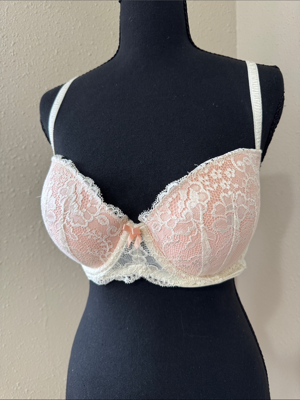 Candie's Pink Lace Underwire Bra with Ivory Trim